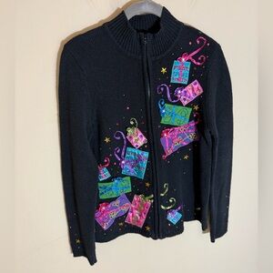 Karen Scott present gift mart Holiday Sweater Black Christmas size S